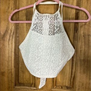 White lace halter/tie back tank